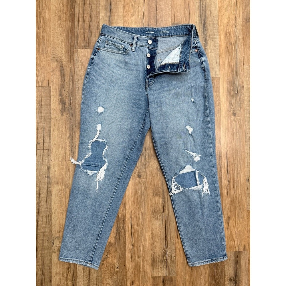Old Navy O.G. Straight High‎ Rise Distressed Jeans Size 8 Blue Denim